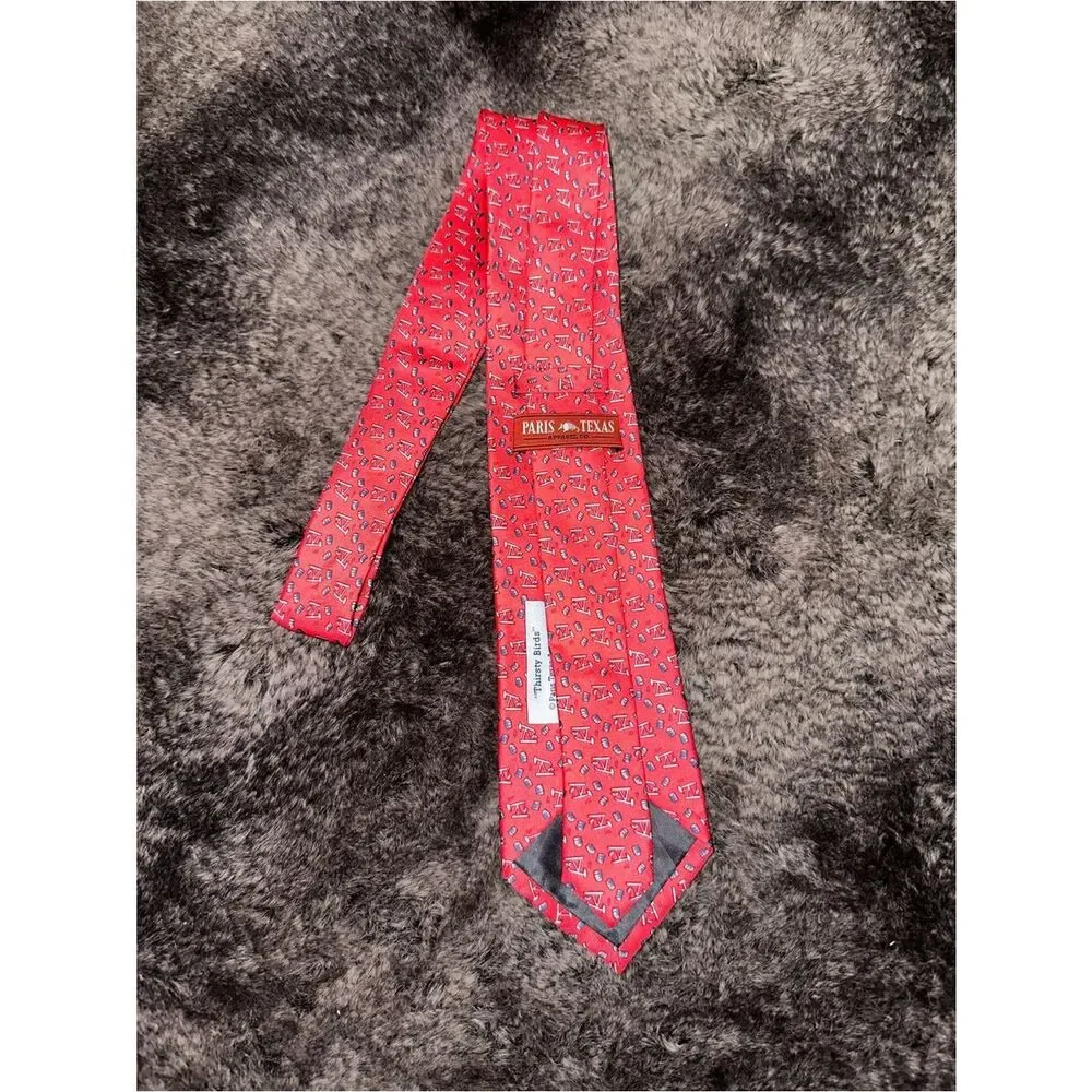 Paris Texas Apparel Co. “Thirsty Birds” Handmade Silk Red Pumpjack Oil Tie OS